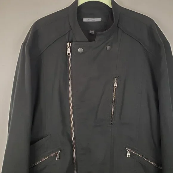 John Varvatos Collection Asymmetrical Moto Jacket Black Linen Cotton Size 54/L - Picture 3 of 11